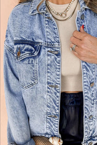 Pocketed Button Up Dropped Shoulder Denim Jacket Trendsi