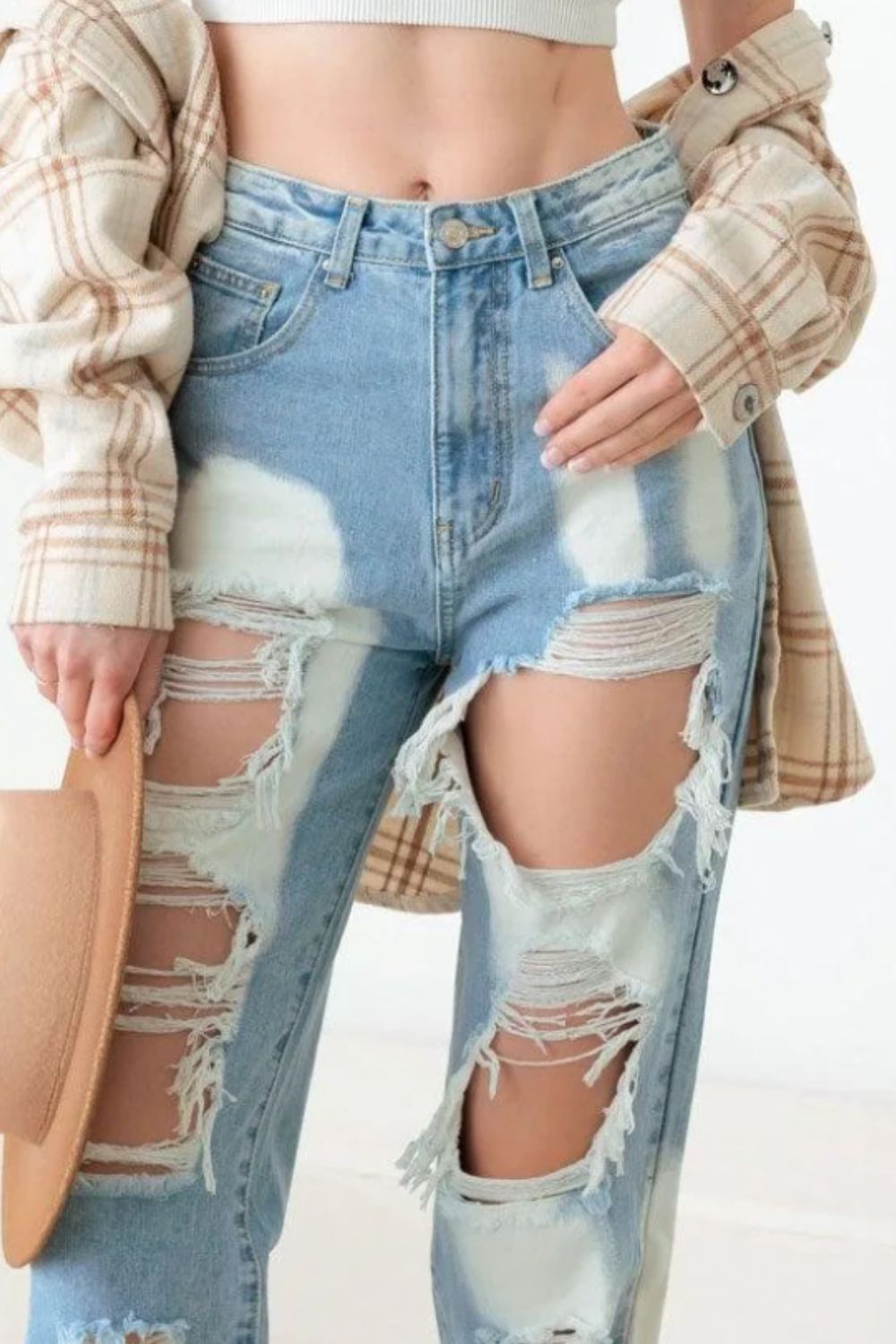 Litz La Frayed Cut Distressed Jeans Trendsi