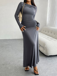 Ruched Long Sleeve Maxi Dress Trendsi