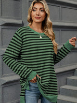 Striped Round Neck Long Sleeve T-Shirt Trendsi