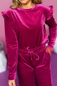 Velvet Round Neck Long Sleeve Top and Drawstring Pants Lounge Set Trendsi