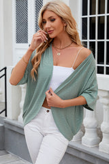 Eyelet Open Front Half Sleeve Cardigan Trendsi