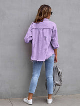 Distressed Drop Shoulder Denim Jacket Trendsi