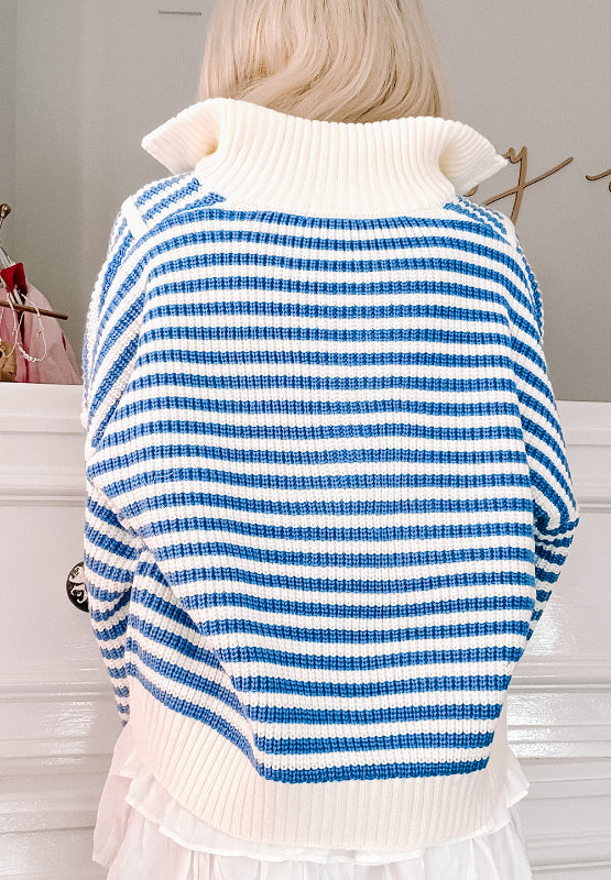 Striped Half Zip Mock Neck Long Sleeve Sweater Trendsi