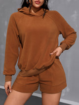 Long Sleeve Hoodie and Pocketed Shorts Set Trendsi