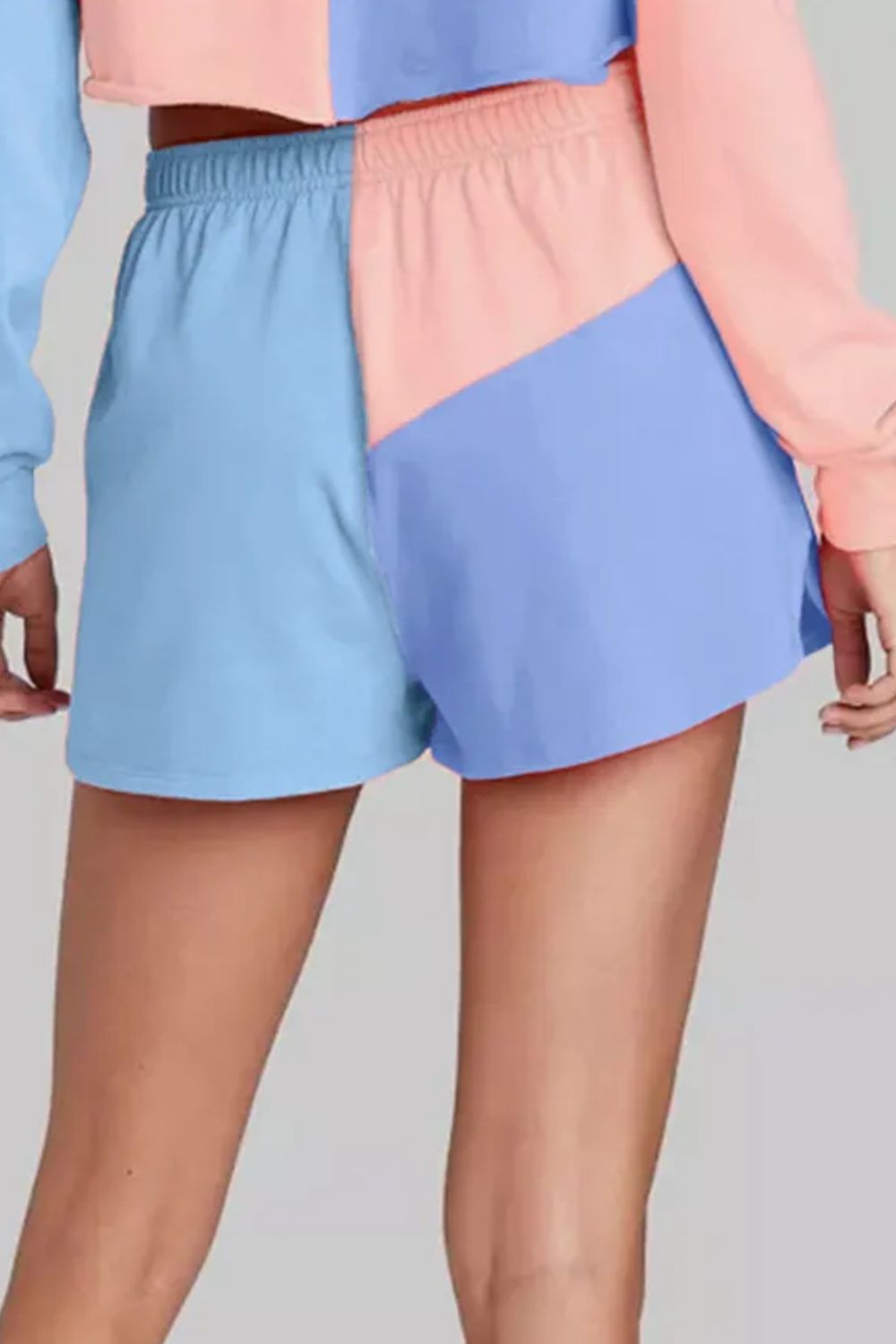 Color Block Round Neck Top and Shorts Set Trendsi