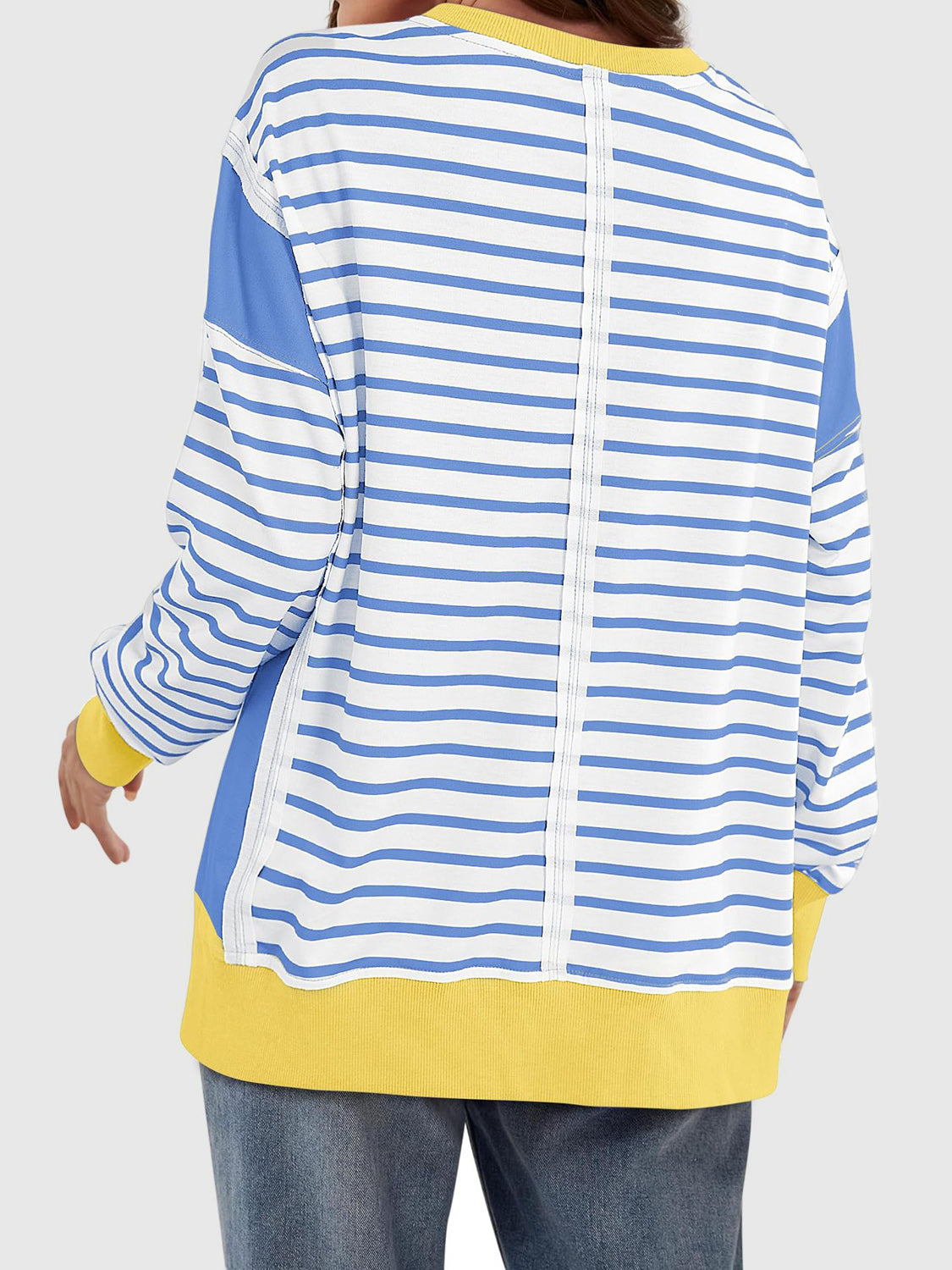 Slit Exposed Seam Striped Long Sleeve Sweatshirt Trendsi