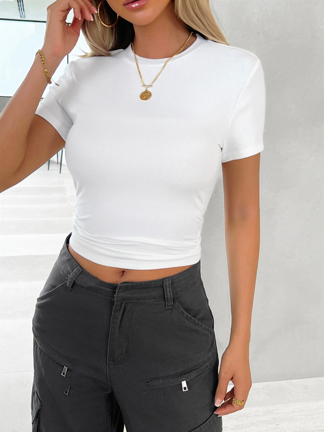 Round Neck Short Sleeve T-Shirt Trendsi