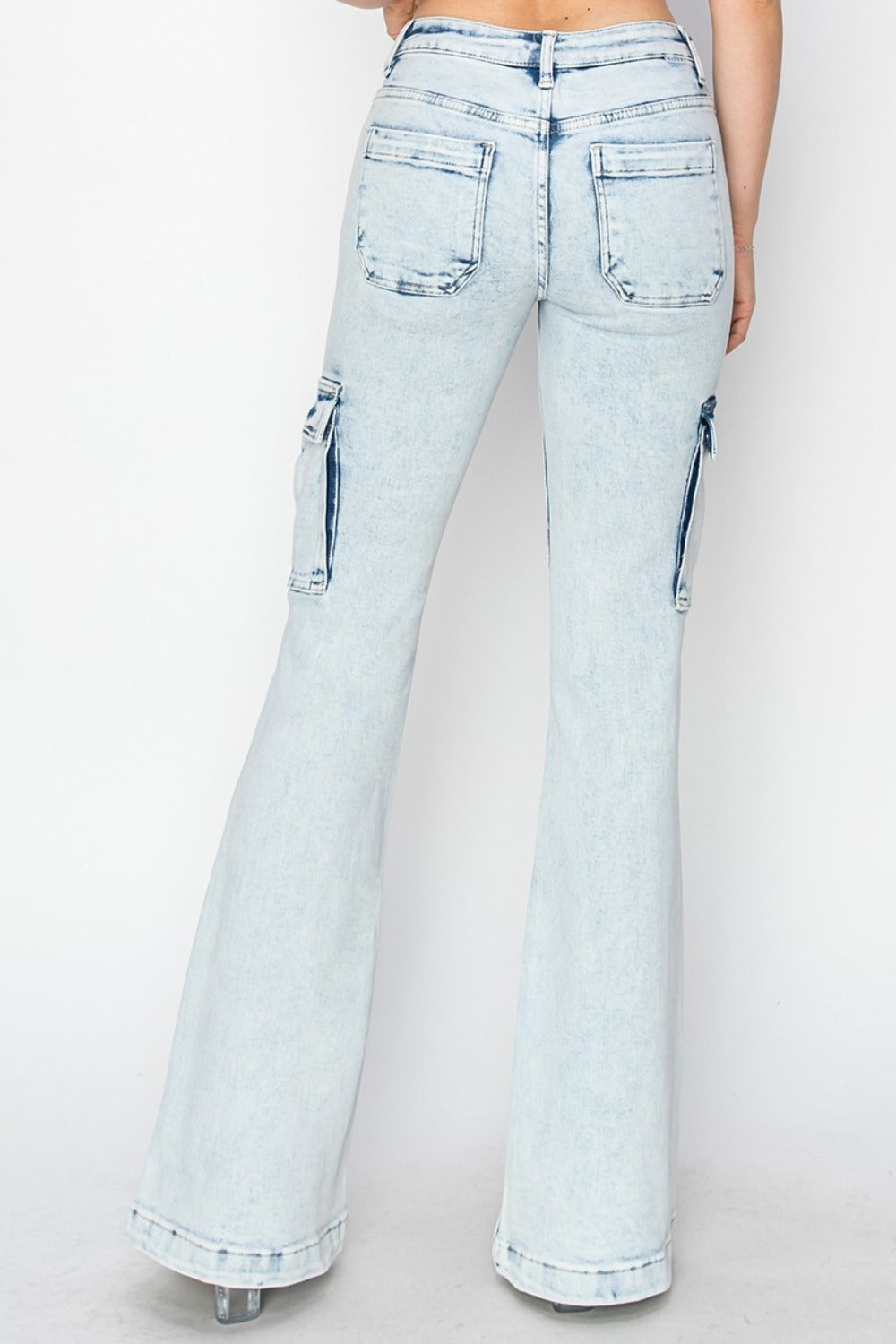 RISEN Full Size High Rise Cargo Flare Jeans Trendsi