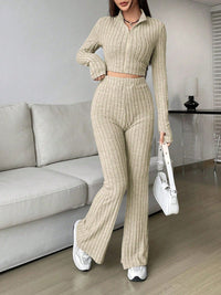 Zip Up Long Sleeve Top and Pants Set Trendsi