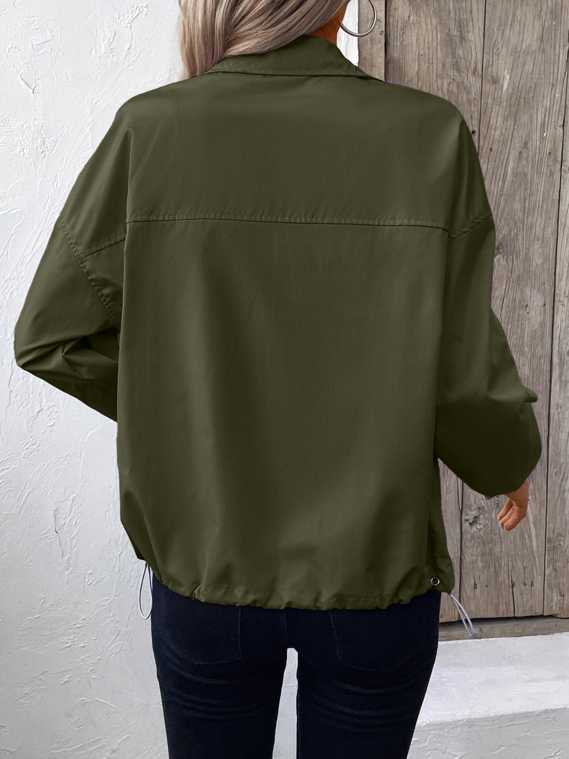 Pocketed Zip Up Long Sleeve Jacket Trendsi