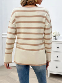 Striped V-Neck Long Sleeve Knit Top Trendsi