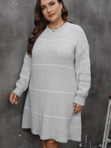 Plus Size Round Neck Long Sleeve Sweater Dress Trendsi