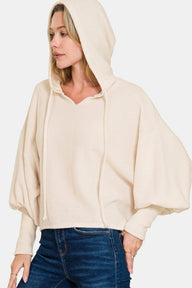 Zenana Brushed Hacci Drop Shoulder Cropped Hoodie Trendsi