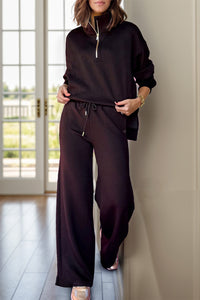 Half Zip Turtleneck Long Sleeve Top and Pants Set Trendsi