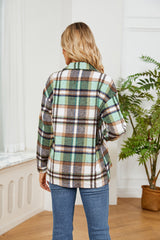 Button Down Collared Plaid Shacket Trendsi