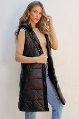 Longline Hooded Sleeveless Puffer Vest Trendsi