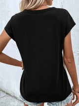 Contrast V-Neck Short Sleeve T-Shirt Trendsi