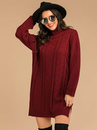 Perfee Slit Turtleneck Long Sleeve Mini Sweater Dress Trendsi