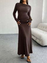 Ruched Long Sleeve Maxi Dress Trendsi