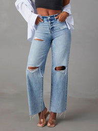 Distressed Straight Leg Jeans with Pockets Trendsi