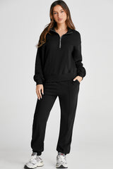 Half Zip Long Sleeve Top and Joggers Active Set Trendsi