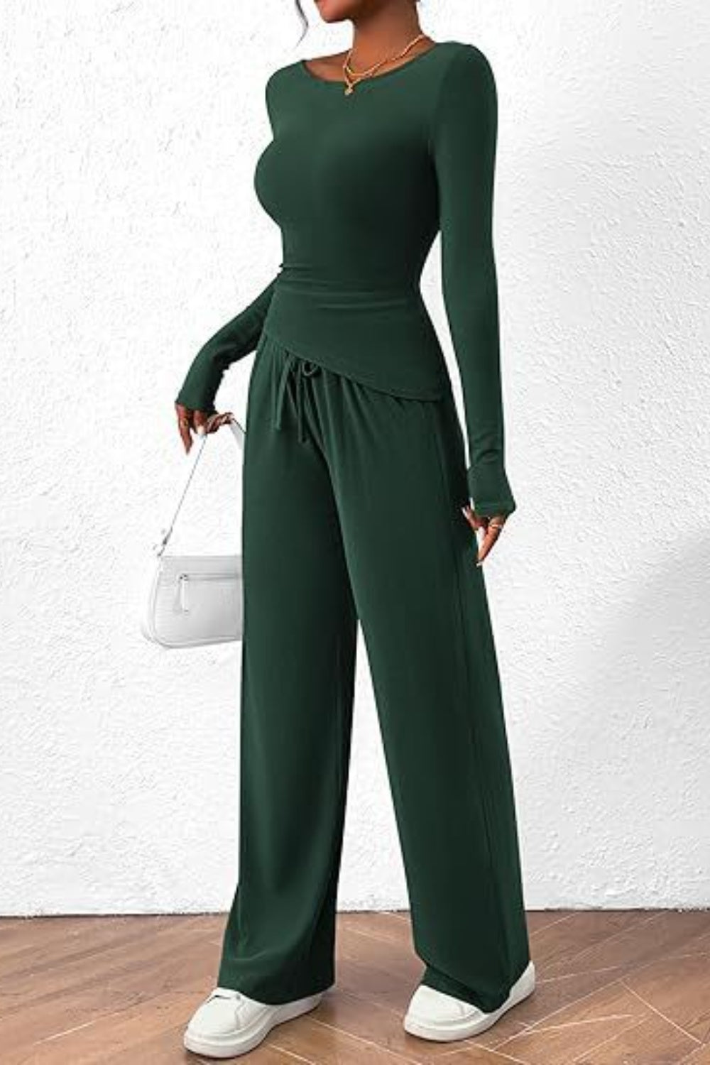 Round Neck Long Sleeve Top and Pants Set Trendsi