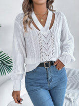 Cutout V-Neck Long Sleeve Sweater Trendsi