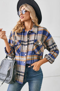 Button Down Collared Plaid Shacket Trendsi