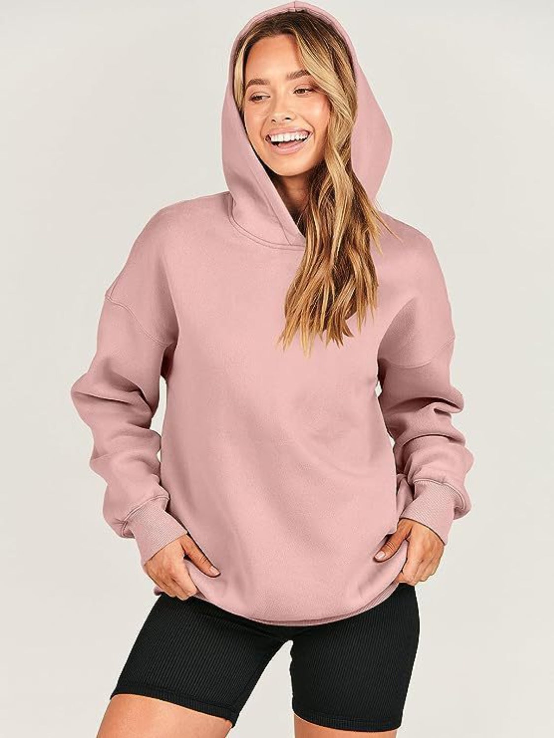 Dropped Shoulder Long Sleeve Hoodie Trendsi