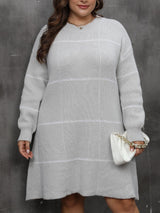 Plus Size Round Neck Long Sleeve Sweater Dress Trendsi