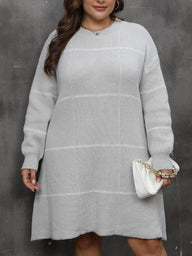 Plus Size Round Neck Long Sleeve Sweater Dress Trendsi