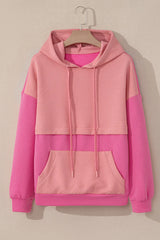 Drawstring Color Block Long Sleeve Hoodie Trendsi