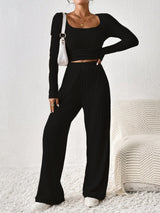 Scoop Neck Long Sleeve Top and Pants Set Trendsi