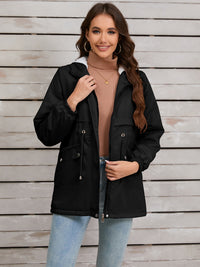 Drawstring Long Sleeve Hooded Jacket Trendsi