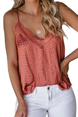 Spaghetti Strap Printed Lace Tank Top Jade