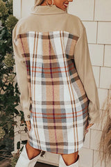 Pocketed Plaid Long Sleeve Mini Dress Trendsi