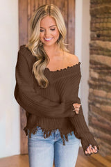 Frayed Hem Dropped Shoulder Sweater Trendsi