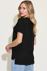 Basic Bae Full Size V-Neck High-Low T-Shirt Trendsi