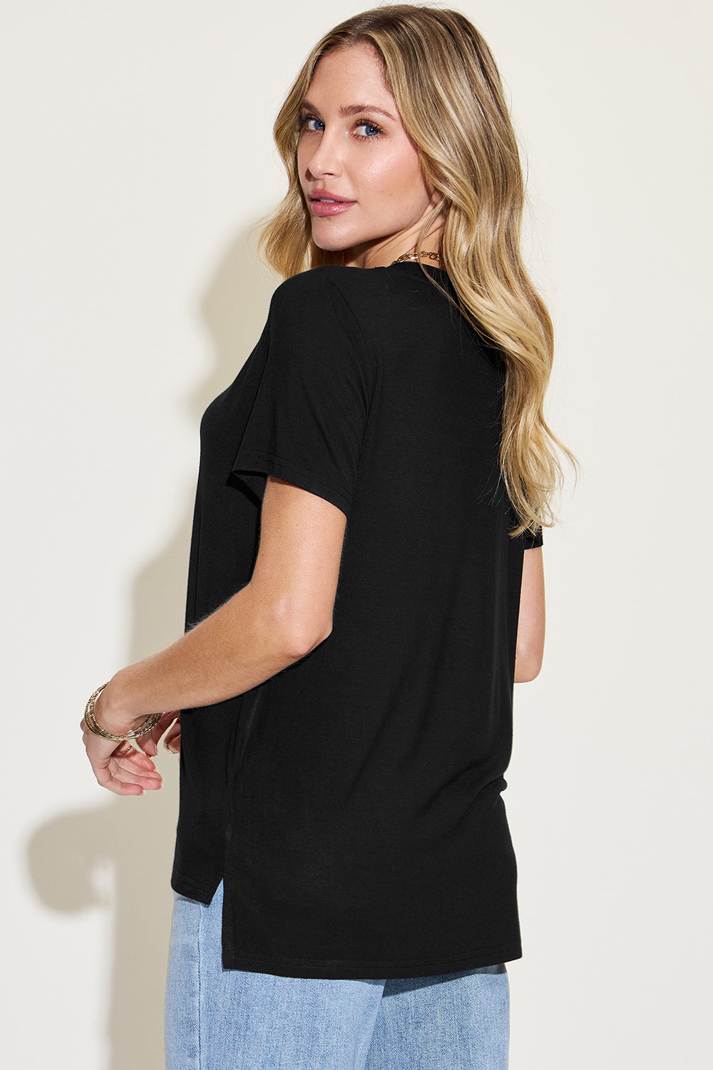 Basic Bae Full Size V-Neck High-Low T-Shirt Trendsi