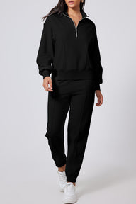 Half Zip Long Sleeve Top and Joggers Active Set Trendsi