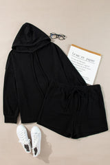 Plus Size Drawstring Dropped Shoulder Hoodie and Shorts Set Trendsi