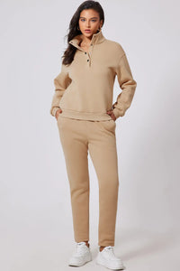 Half Snap Turtleneck Top and Pants Active Set Trendsi