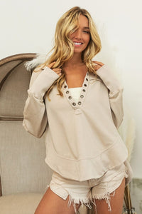 BiBi Washed Thumbhole Cuff Sweatshirt Trendsi