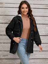 Drawstring Long Sleeve Hooded Jacket Trendsi