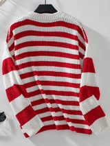 Striped Round Neck Long Sleeve Sweater Trendsi