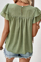 Printed Round Neck Puff Sleeve Blouse Trendsi