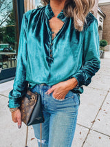 Half Button Long Sleeve Blouse Trendsi