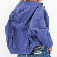 Hooded Dropped Shoulder Denim Jacket Trendsi