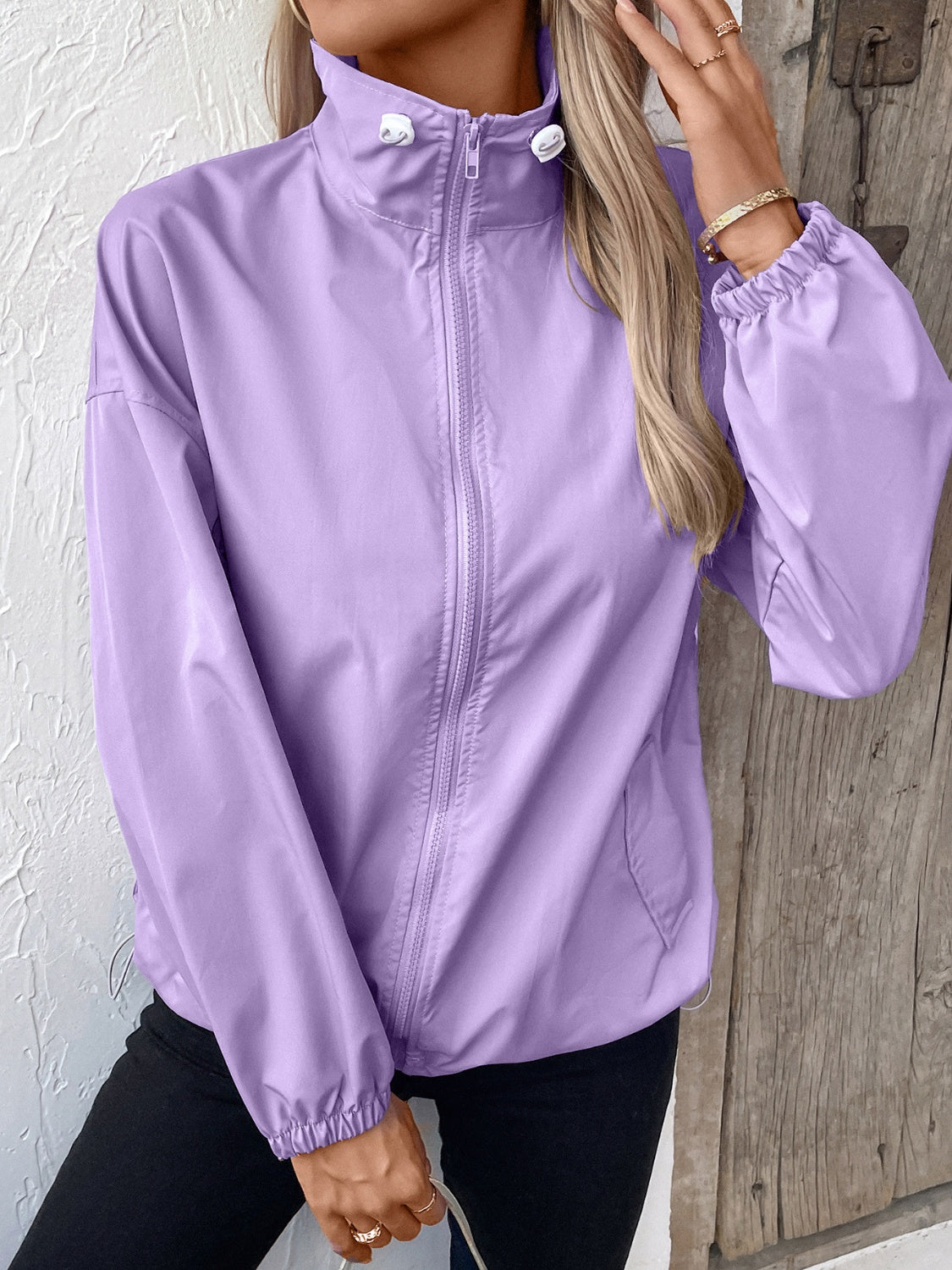 Pocketed Zip Up Long Sleeve Jacket Trendsi